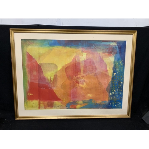 636 - Large framed modern abstract print, Signed, from Nevill Gallery Canterbury, 86 x 118cms