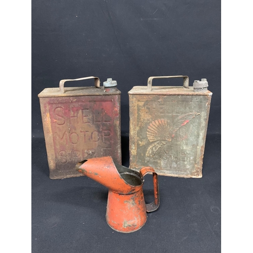 657 - 2 vintage Shell Petrol Cans- Shell Motor Spirit and Shell Aviation, plus Vintage Oil Can