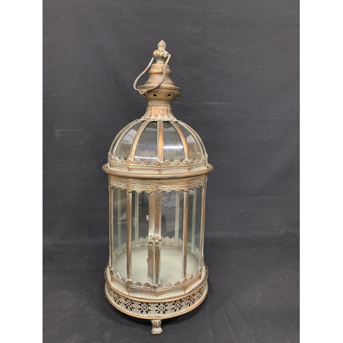 785 - Antique effect copper lantern, height 60cms