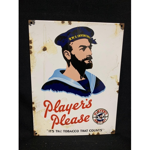 787 - Enamel Players Please advertising sign 29 x 38cms