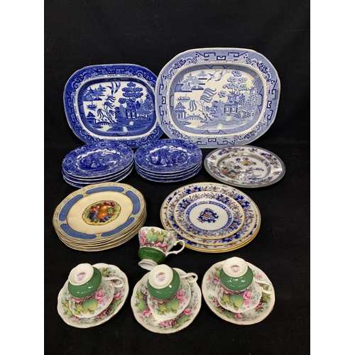 806 - Set of 8 blue and white plates, two meat plates and decorative china