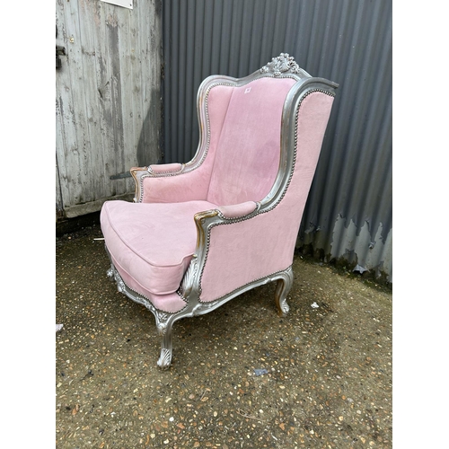 286 - A silver gilt framed armchair with pink upholstery