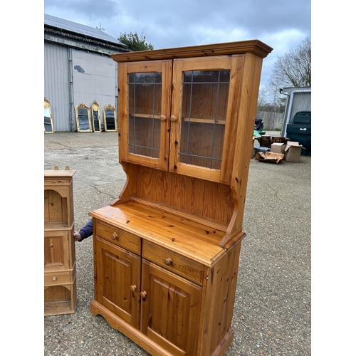 169 - A pine dresser with leaded top together with another solid pine dresser top