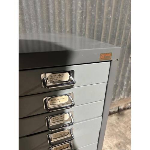 17 - A grey metal bank of 15 filing drawers