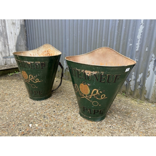 172 - A pair of vintage French Chateauneuf du Pape grape harvesting buckets