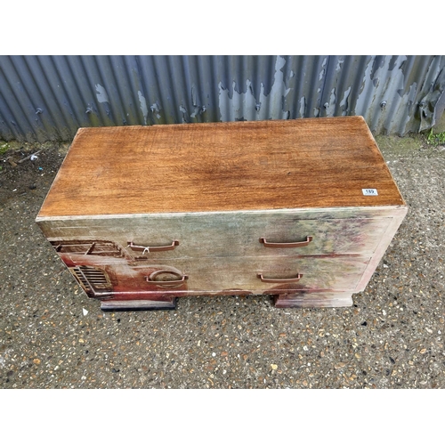 189 - An oak chest of two painted with American car scene