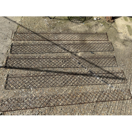 307 - Five vintage wire work garden edging panels 6ft together with a metal folding chair