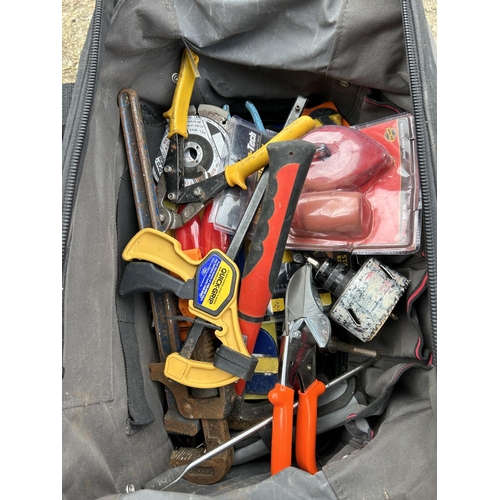 326 - A Stanley tool box and two Stanley tool bags all containing assorted modern tools