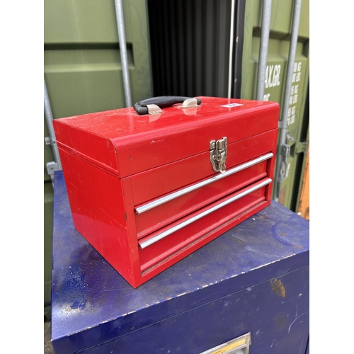 364 - A small red tool cabinet with contents