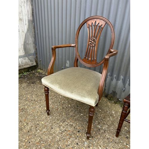 61 - A mahogany carver chair together with two bergere chairs