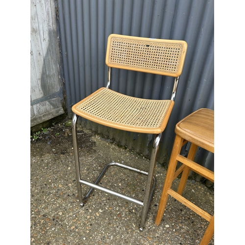 63 - A chrome stool together with three kitchen stools