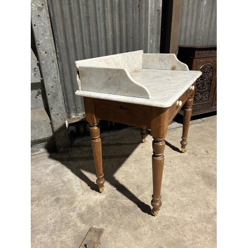 7 - A country pine two drawer washstand with white marble top 85x50x80