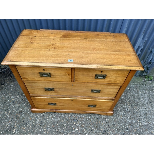 93 - An Edwardian satinwood chest of four drawers with brass drop handles 110x50x90