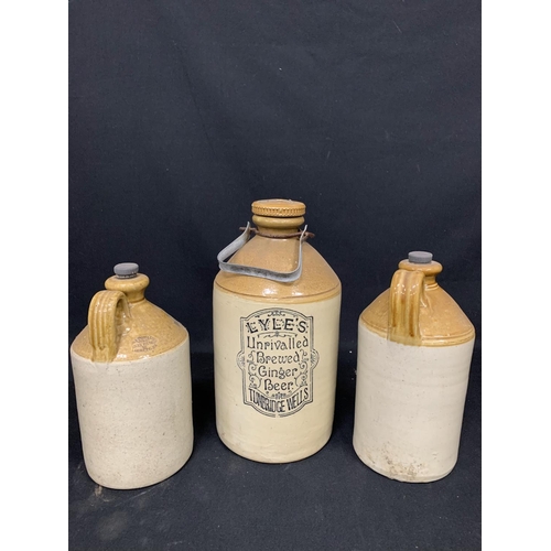 438 - 3 antique Stoneware bottles, inc Ginger Beer, Tunbridge Wells, height 35cms