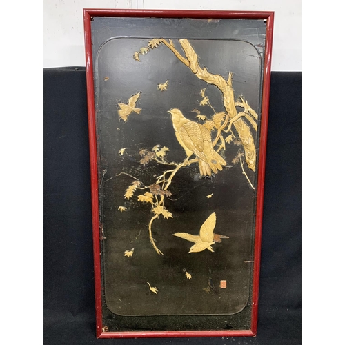 462 - Large oriental bone decorated framed panel, 56  x 107cms,   A/F