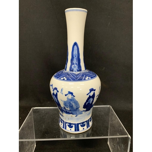 464 - Oriental blue and white vase, decorated with figures, height 25cms