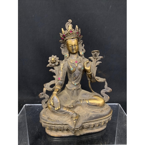 466 - Gilt Bronze seated Jewelled Goddess Figure, height 20cms