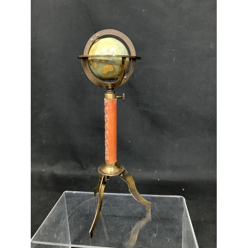 482 - Miniature brass globe on tripod stand, height 30cms