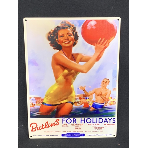 486 - Metal Sign Butlins Holidays, 30 x 40cms