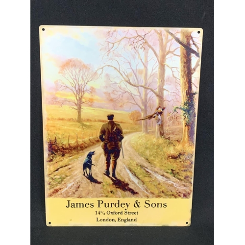 487 - Metal Sign James Purdey and sons, 30 x 40cms