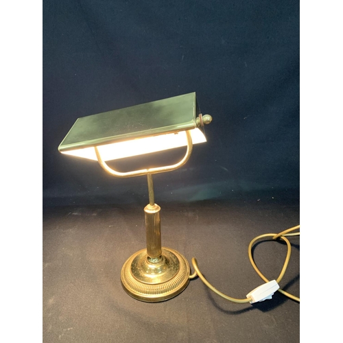 493 - Brass bankers lamp, height 36cms, Working