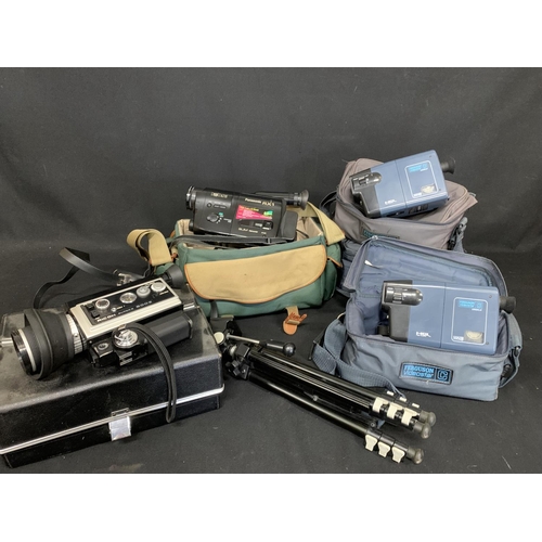 497 - Ricoh Super 8 cine Camera, Panasonic RX1 video camera and 2 Ferguson Video Cameras and tripod