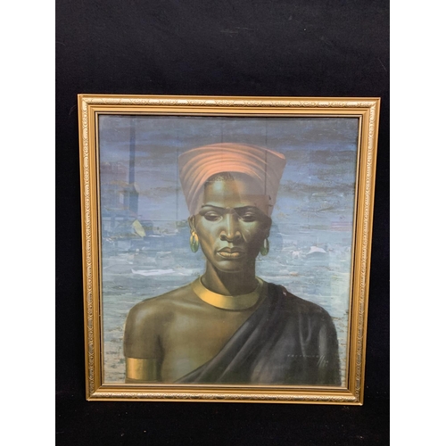 564 - Tretchikoff print of Zulu girl, 55 x 60cms overall