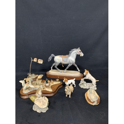 628 - Beswick horse and 2 Beswick dogs, Border Fine Arts Mouse and other figures