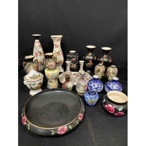 720 - Collection of Victorian decorative china, including two Silver rimmed vases