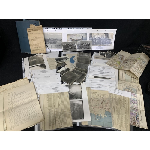 727 - Collection of RAF WW2 documented Log entries, 6 Target Maps and photos relating to bombing raids and... 