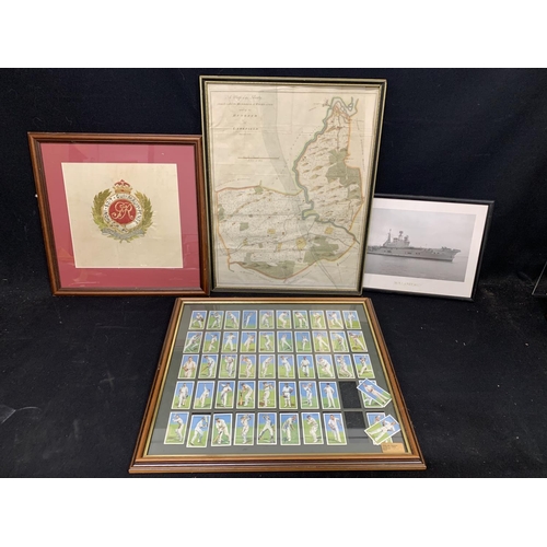 996 - Framed Map The Hundred of Larkfield (glass broken), Embroidery of emblem, photo of HMS Eagle 1968/72... 