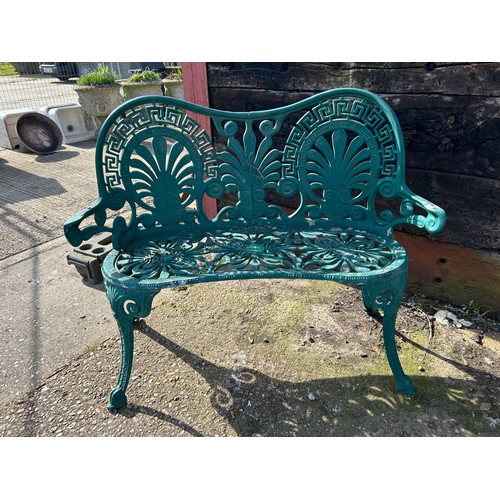 320B - A green painted aluminium garden love seat bench