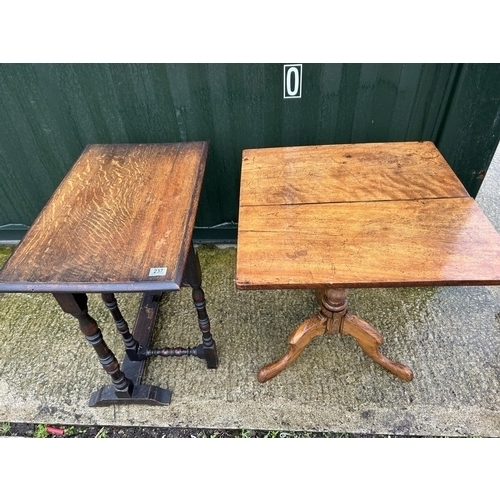 237 - An oak tilt top table together with a square mahogany tripod table