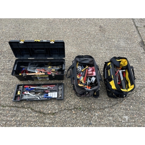 326 - A Stanley tool box and two Stanley tool bags all containing assorted modern tools