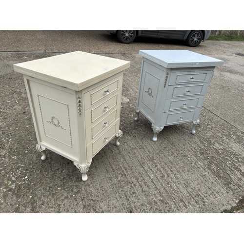 132 - A pair of french style three drawer bedsides with drawer leaf expanding tops