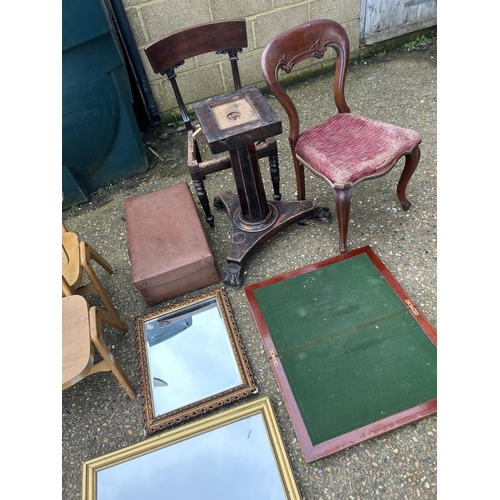 133 - A collection of small antique furniture including two child's chairs, spring rocker, two mirrors, br... 