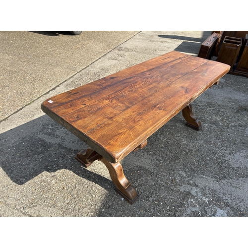 155 - A large thick oak x frame refectory table 208x80x77