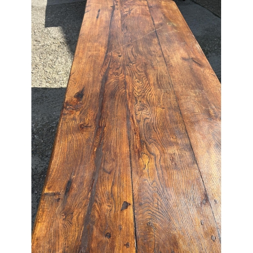 155 - A large thick oak x frame refectory table 208x80x77