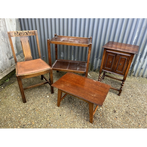 172 - Oak workbox, oak trolley, dining chair and occasional table