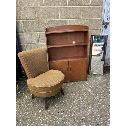 176 - Teak bookcase, retro chair and mirror