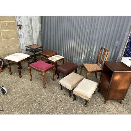 205 - A collection of five stools, a telephone seat, a bedside and a chair