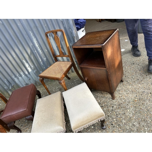 205 - A collection of five stools, a telephone seat, a bedside and a chair