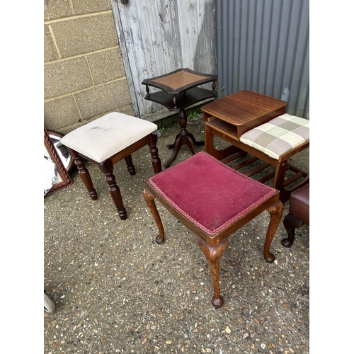 205 - A collection of five stools, a telephone seat, a bedside and a chair