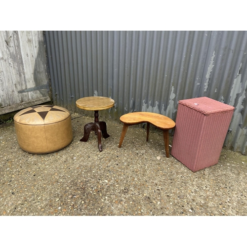 230 - Pink loom box, two occasional tables and a pouffe