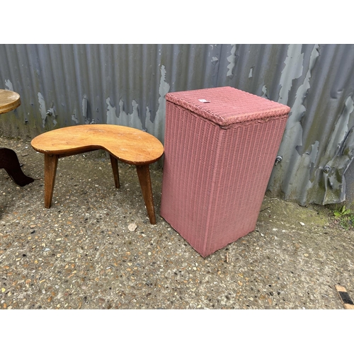 230 - Pink loom box, two occasional tables and a pouffe