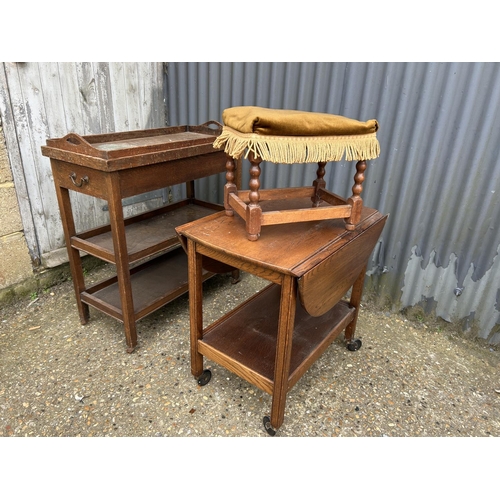 70e - Two oak trollies and a oak stool
