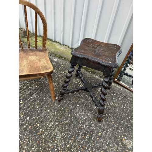 9 - A carved stool, child's chair and Queen Anne style  mirror