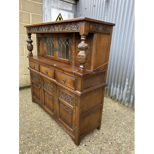 93 - A large old charm carved oak court cupboard 137x46x138