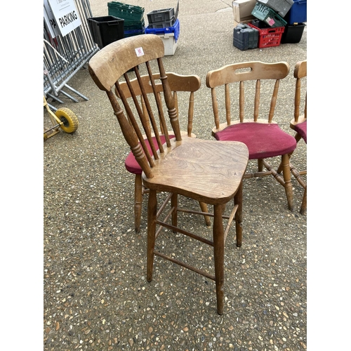 95 - Three pine chairs and a high stool