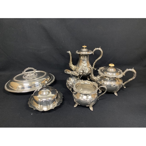 519 - Good quality Victorian Silver Plated 4 piece teaset, entree dish and muffin dish